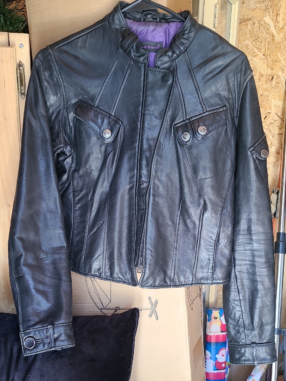 Black Leather Jacket with Purple Lining by Liz Claiborne
